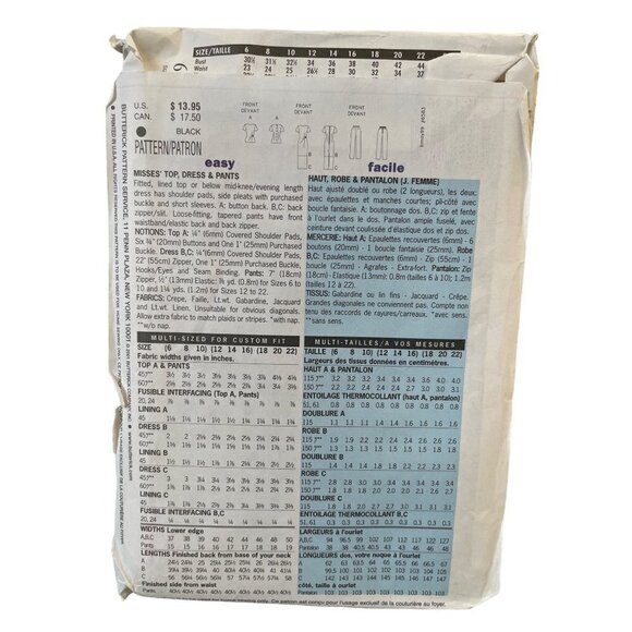 Butterick Sewing Pattern 6583 Dress Pants Top Misses Size 12-16 - Picture 2 of 2